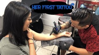 My Girlfriend First Tattoo!!!! (she almost passed out).