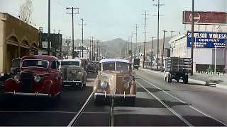 Los Angeles 1940s in Color! Driving Downtown [60fps,Remastered] w\/sound design added