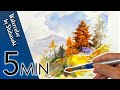 [Eng sub] 5 min Watercolor  | How to Paint a Beautiful Autumn Landscape | Trees in red leaves