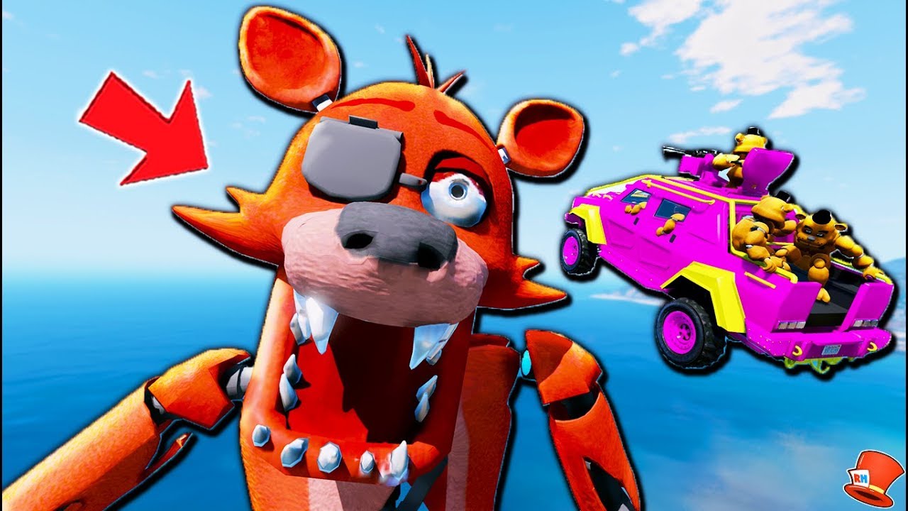 Buff Freddy Animatronics Stunt into Giant Foxy's Jaws! Eaten Alive! (GTA 5 Mods FNAF RedHatter) save the world