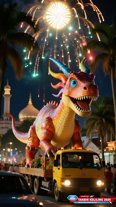 Dinosaurus vs dragon takbir keliling takbiran idul fitri  #takbiran #idulfitri #dragon #dinosaur