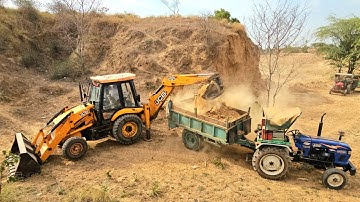 JCB 3Dx Kirloskar Machine Loading Mud In Eicher 380 Massey 1035 & 241 Tractor with Trolly| jcb video