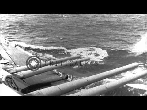 Battleship USS Colorado (BB-45) in the Pacific during World War II. Gun crews tra...HD Stock Footage