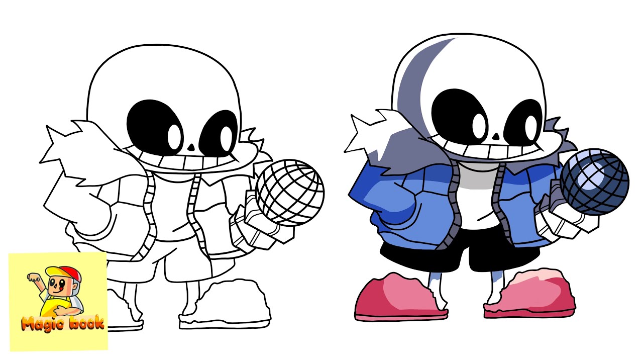 How to draw Sans (FNF: Indie Cross) - Sketchok easy drawing guides