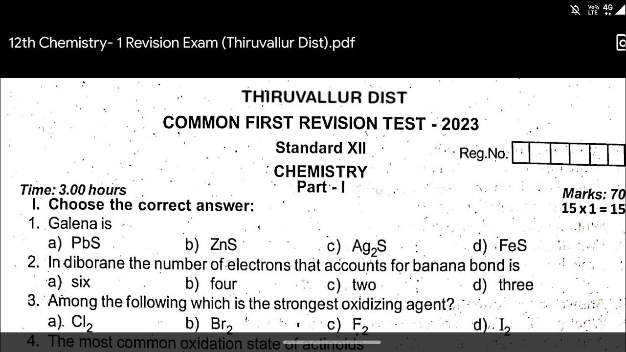 12th Chemistry First Revision Exam Question paper Thiruvallur District 2023 ⁉️💯 YouTube