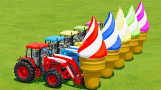 LOAD & TRANSPORT GIANT ICE CREAM WITH JOHN DERRE TRACTORS    Farming Simulator 22