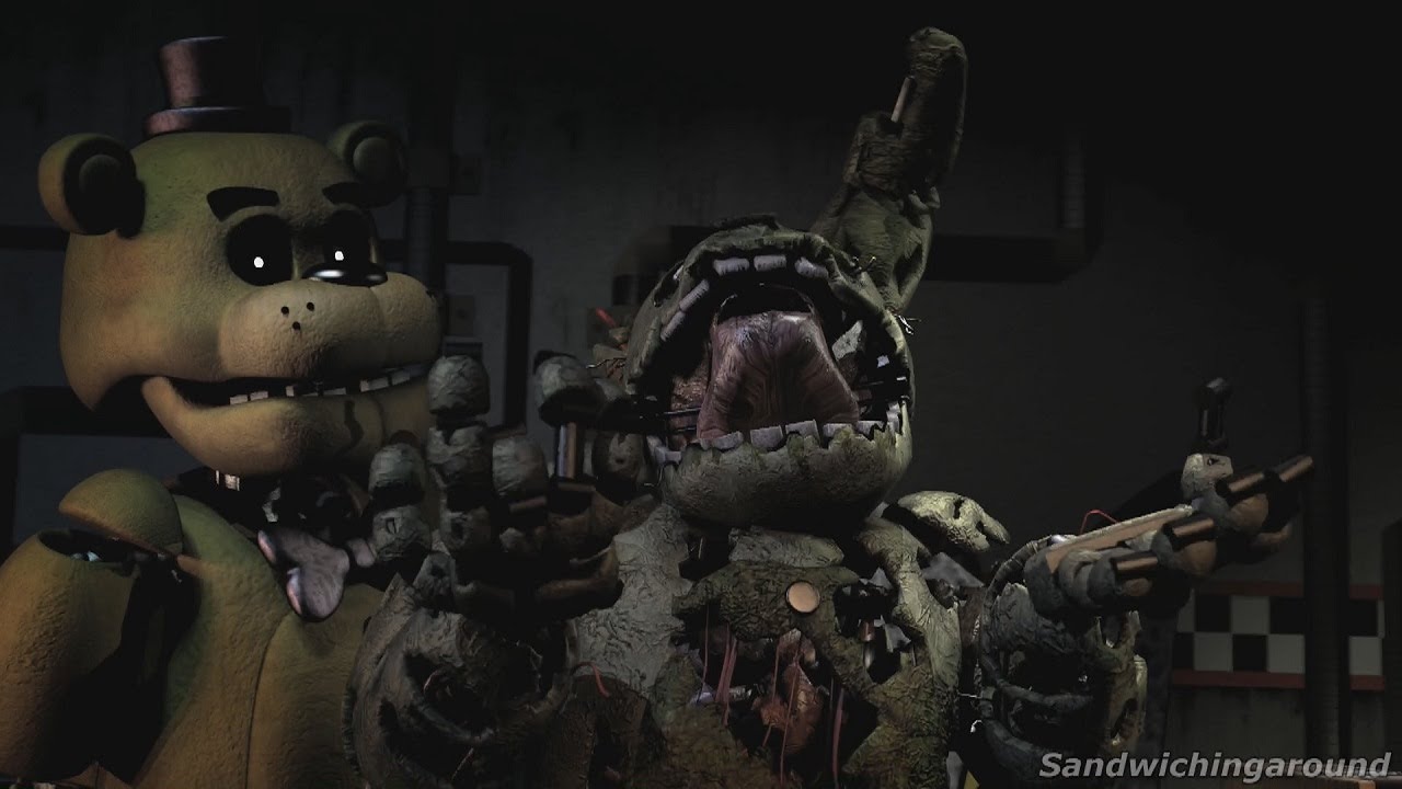 Un animatrónico fusionado de fredbear y springtrap