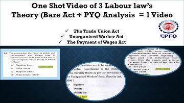 EPFO 2025| PYQ + Bare act (2016–2024 analysis)|Unorganised Workers Act| Trade Union Act| POW Act 