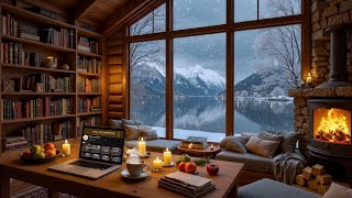 Download Lagu Prachtig wintercafé ❄️ Ontspannende jazzpiano en gezellige open haard met uitzicht op het meer MP3