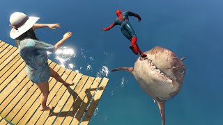 GTA 5 Water Ragdolls | SPIDERMAN vs Megalodon Jumps/Fails #27 (Euphoria Physics | Funny Moments)