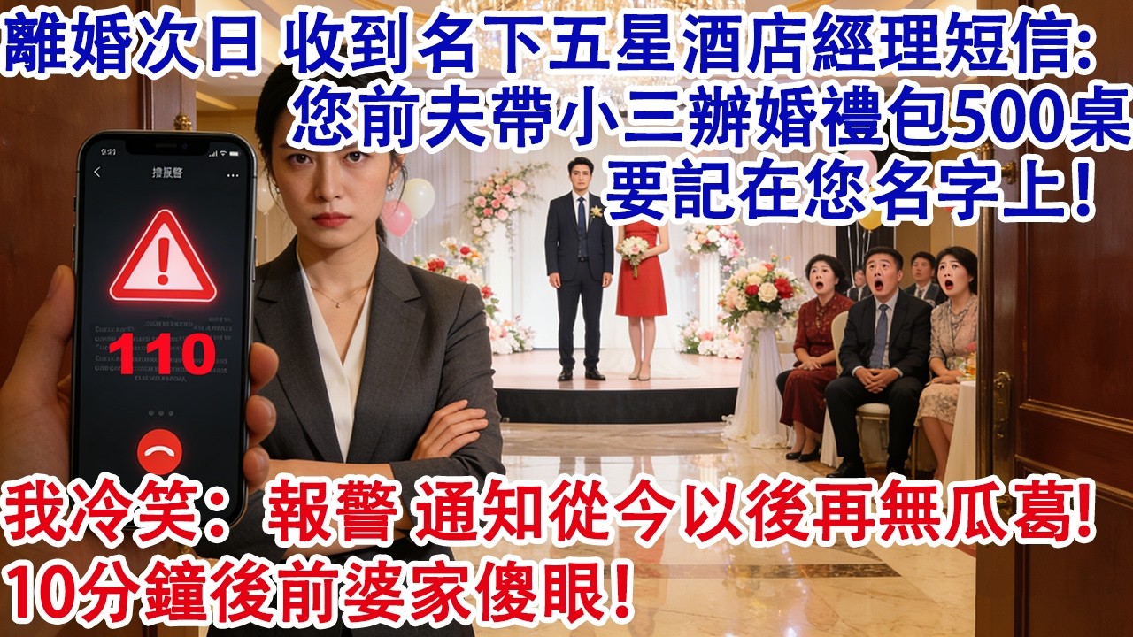 離婚第二天，收到名下五星級酒店經理的短信:您前夫帶小三在酒店舉辦婚禮要包500桌，說記在您名字上！我冷笑：報警，通知從今以後再無瓜葛!10分鐘後，前婆家傻眼！#婆媳 #家庭 #婚姻 #情感 #為人處世