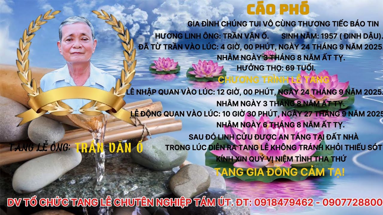 Tang lễ ông Trần Văn Ố, hưởng thọ 69 tuổi.