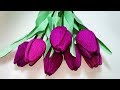 Làm hoa tulip bằng giấy nhún đơn giản và đẹp giống hoa thật