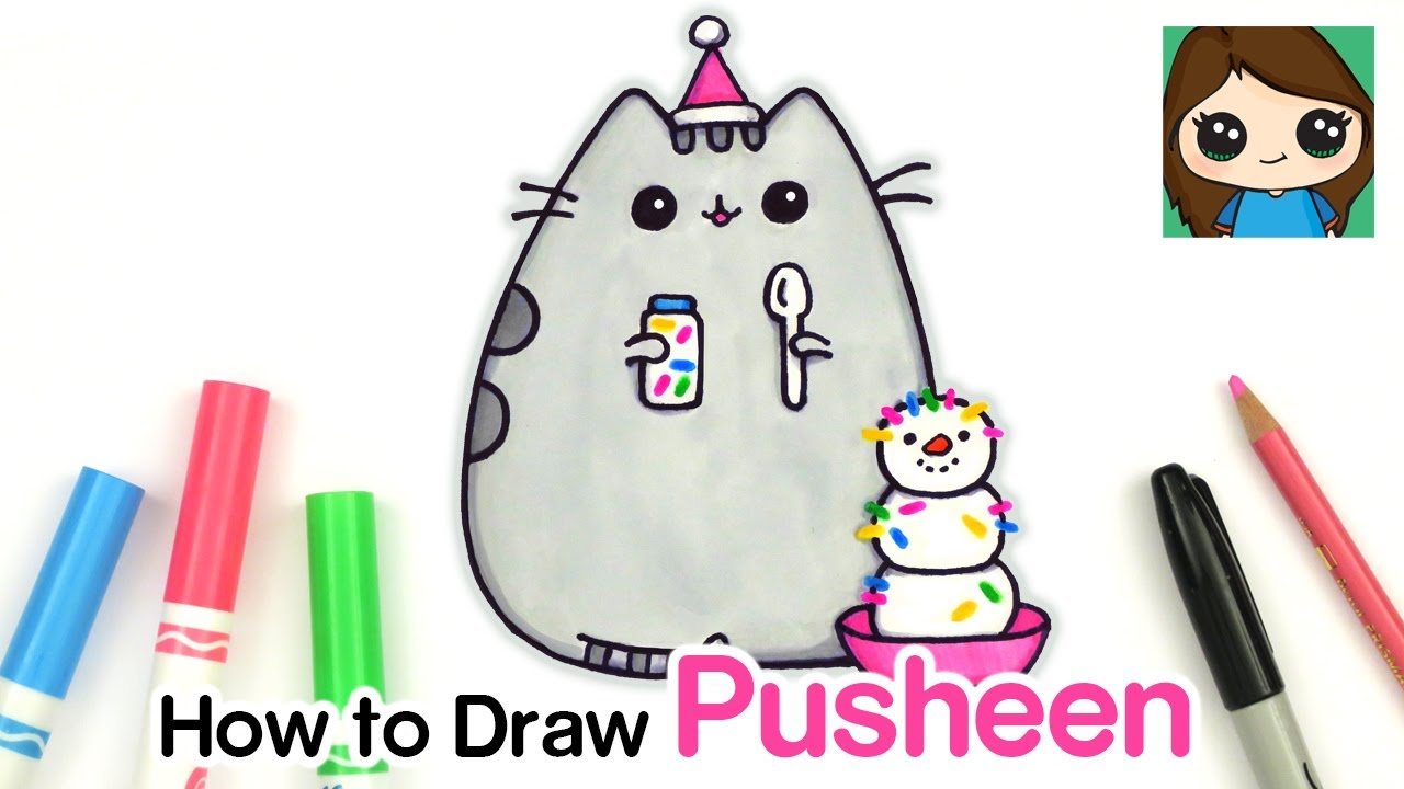 How to Draw Making a Snowman with Pusheen Cat