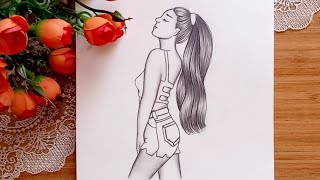 رسم سهل | رسم بنات | تعليم رسم بنت كيوت خطوة بخطوة بقلم الرصاص | How to draw a girl step by step