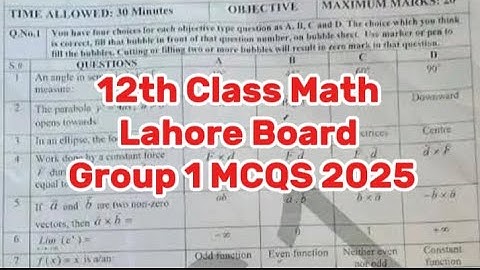 12th class math Lahore board group 1 paper 2025 2nd year math group 1 paper 2025