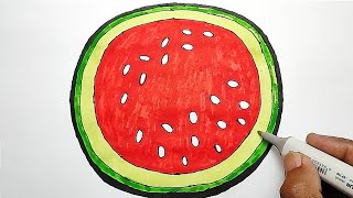 How to draw a beautiful Watermelon 🍉 | Easy Drawing, Painting and Coloring for Kids and Toddlers