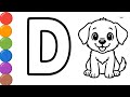 🐶 D for Dog Drawing & Coloring for Toddlers | Learn Alphabet D | Easy Drawing for Kids