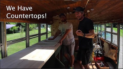 Installing Butcher Block Countertops in a School Bus//School Bus Conversion