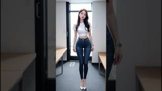 [4K AI Lookbook] AI art jeans white tee slender model vrog lookbook ai model