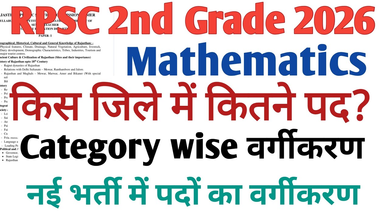RPSC 2nd Grade Mathematics Category wise Post 2025 || 2nd Grade Category Wise post 
