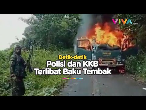 Video Baku Tembak Polisi vs KKB! Aparat Dilempari Bom Molotov