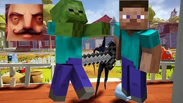 HELLO NEIGHBOR MINECRAFT My New Neighbor Big Minecraft ZOMBIE Act 2 Trampoline Gameplay Walkthrough