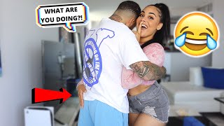 Asking My Boyfriend For A HUG Then Squeezing His CHEEKS! *HILARIOUS*