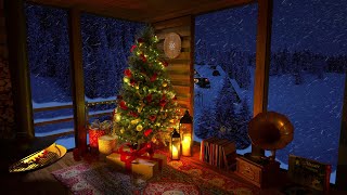 Christmas Ambience in a Cozy Winter Cabin with Snowfall and Fireplace Sounds | Merry Christmas 2023