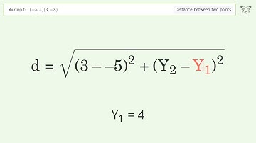 Find the distance between two points p1 (-5,4) and p2 (3,-8): Step-by-Step Video Solution
