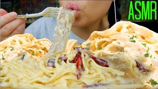 ASMR Spicy Fettuccine Alfredo Wide Chinese Noodles  (+recipe) 먹방 No Talking suellASMR