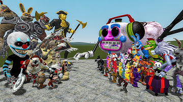 ALL DARK DECEPTION CHAPTERS 1-4 NPCS VS ALL FNAF 1-9 SECURITY BREACH ANIMATRONICS In Garry