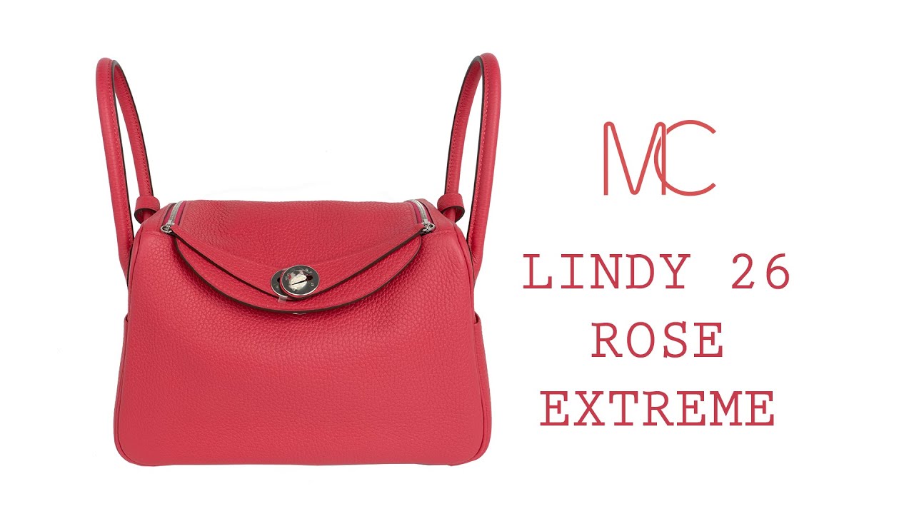 Hermes Lindy 26 Bag Rose Extreme Clemence Palladium Hardware • MIGHTYCHIC •  