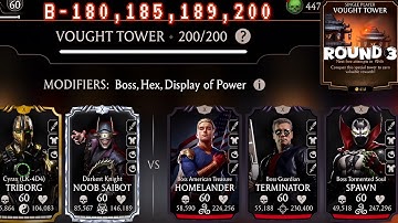 Vought Tower Boss Battle 200 & 180 Fight + Rewards MK Mobile | Darkest Knight Noob Saibot