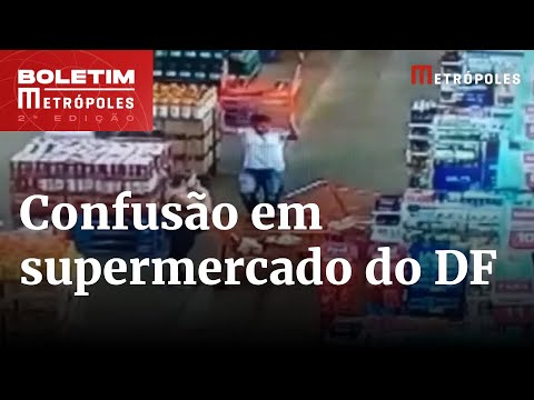 Homem arremessa carrinho de compras em mulher dentro de supermercado | Boletim Metrópoles 2º