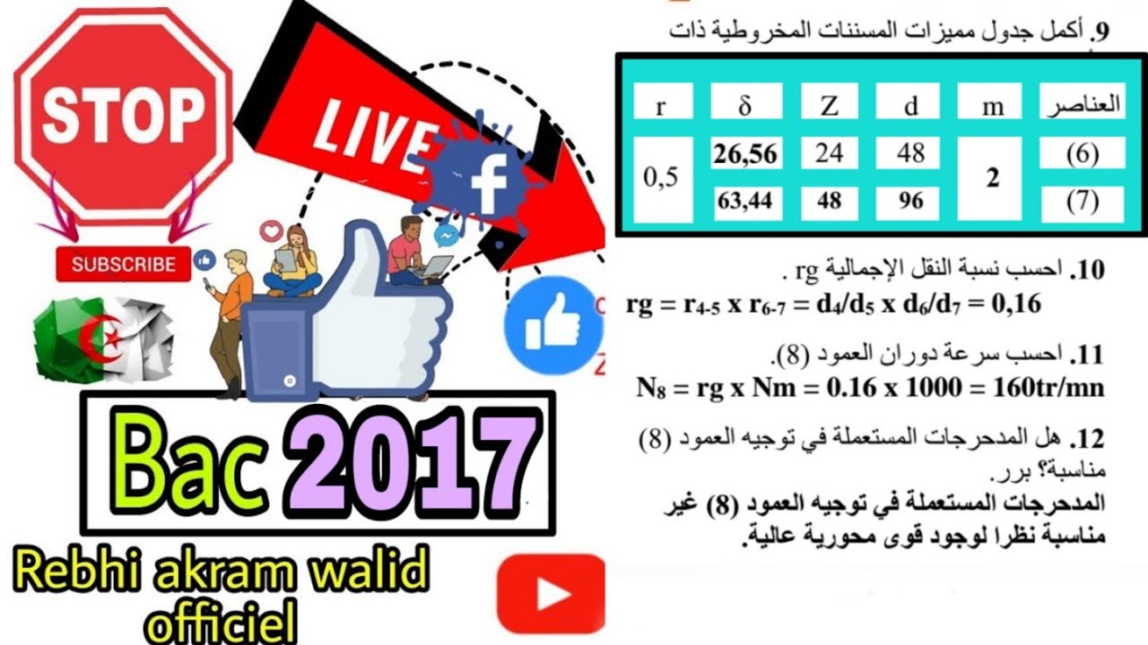 🔥جدول المميزات المسننات 🔥هندسة ميكانيكية بكالوريا❤️⚙️الأسئلة الأكثر شيوعاً في البكالوريا 📃 BAC 2017