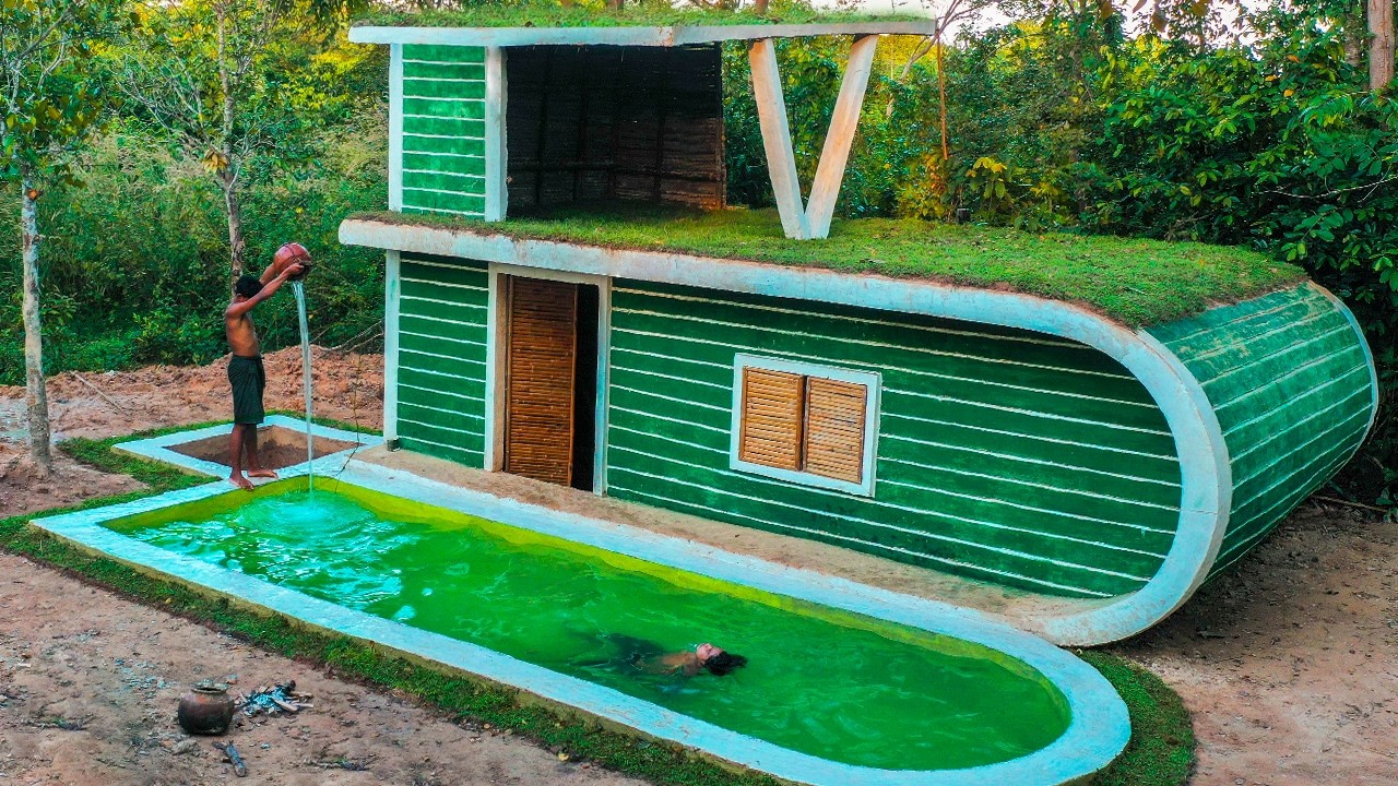 25 Days Building Jungle Villa With Swimming Pool And Dig Find Groundwater