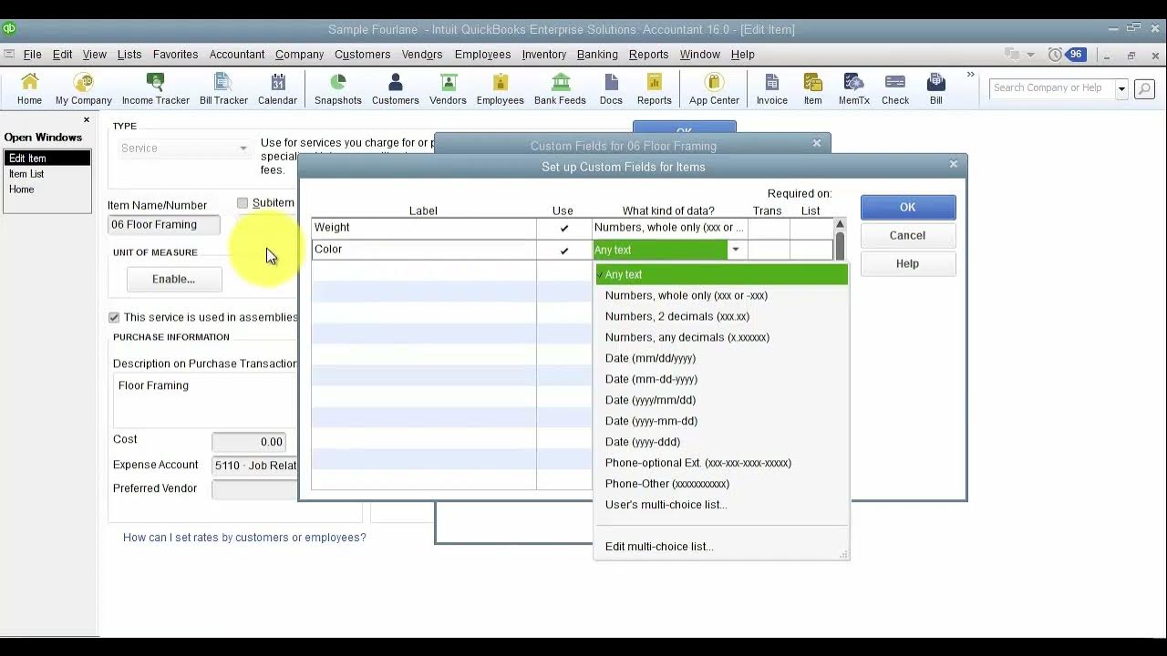 QuickBooks Custom Fields on Items 2016 YouTube