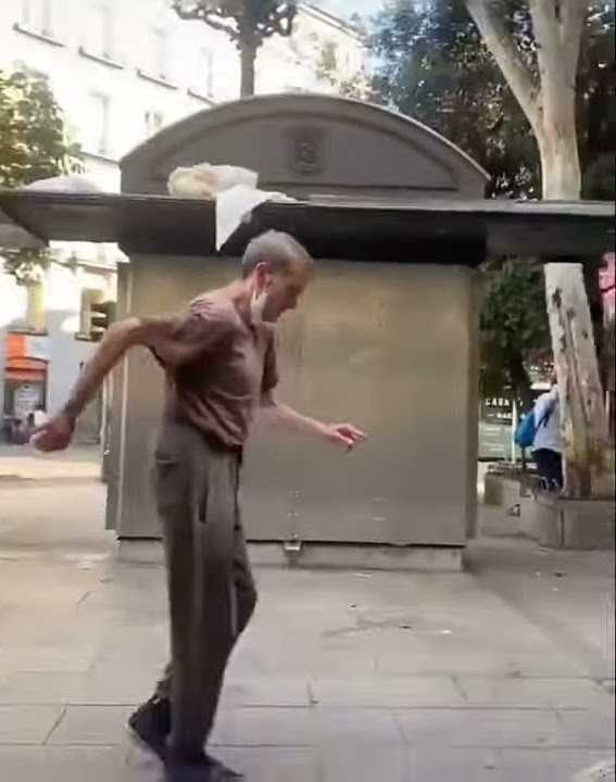 Old man moonwalking to supermarket music