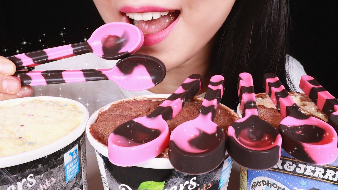 ASMR EATING SOUNDS Chocolate Spoons & Ice Cream |  Asmr Edible Spoons | 베라 아이스크림 리얼사운드 먹방 | 吃播 咀嚼音