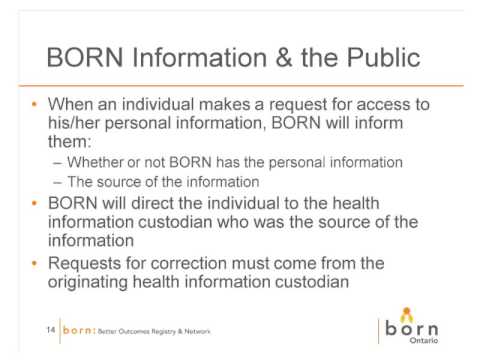 BORN Privacy BORN Ontario becoming a Prescribed Registry