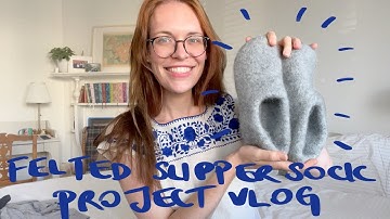 Knitting chunky felted slipper socks from free pattern (a project vlog)