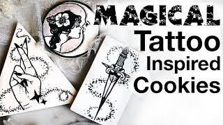 Magical Tattoo Inspired black and white Painted Cookies - with Free PDF Download