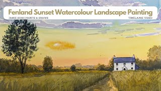 Fenland Sunset Watercolour Landscape Painting Timelapse Video #watercolor #artvideo