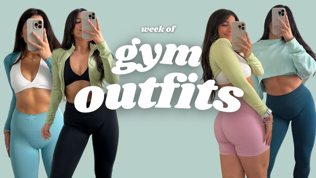 WEEK OF GYM OUTFITS  alphalete scrunch shorts try on, gymshark, crop shop  boutique + my leg day :) 