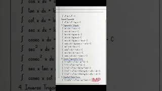 Integration Formula Sheet | Class 12 Maths Quick Revision #shorts #maths #class12 #cbse #studynotes
