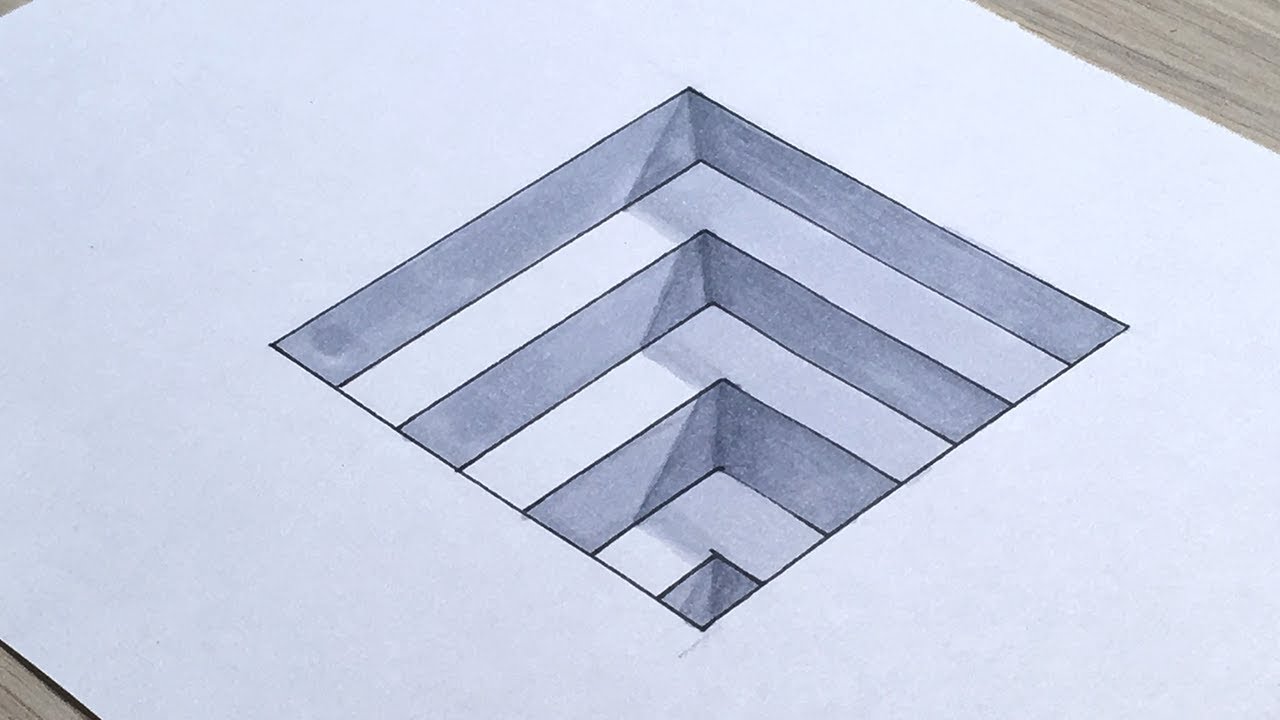  How to Draw  3D Steps  in a Hole Easy 3D Trick Art for Kids 