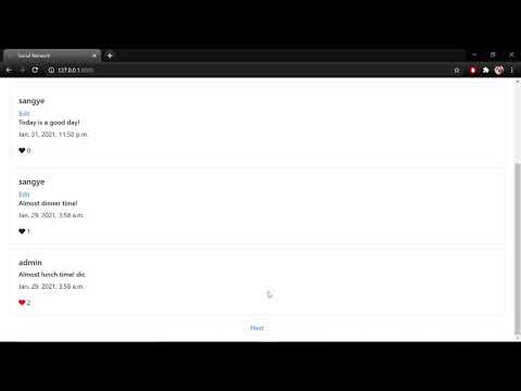 CS50’s Web Programming with Python and JavaScript: Social Network
