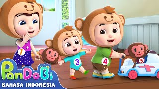 Ada Lima Monyet Di Sini 🐒| Five Little Monkeys | Lagu Anak-anak | Super Pandobi Bahasa Indonesia