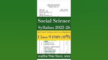 SEBA Half Yearly Class 9 Social Science Syllabus 2025-26